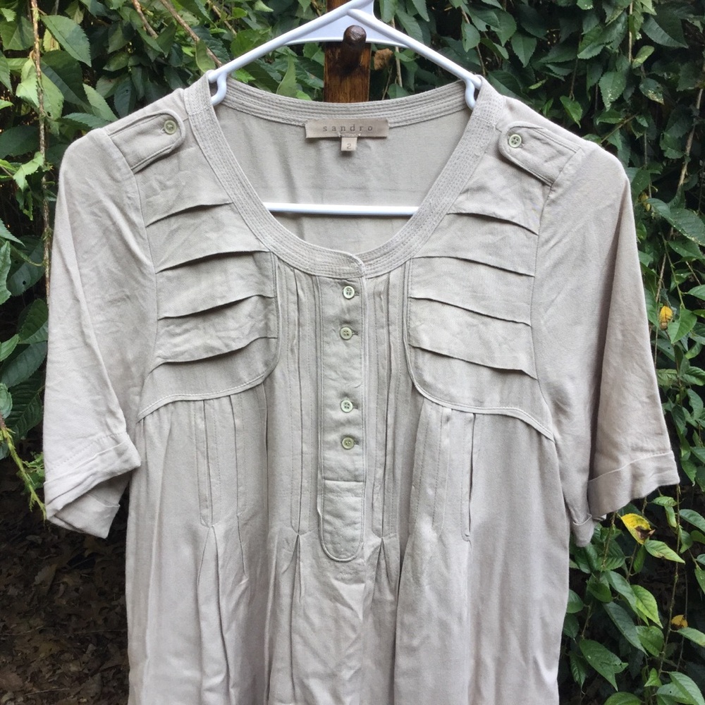 Sandro Dress 2 Tan Pockets Short Sleeves Paris - Picture 5 of 8